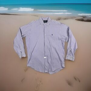 Ralph Lauren Mens Shirt 16 34/35 Yarmouth Pinpoint Oxford Purple Striped Large